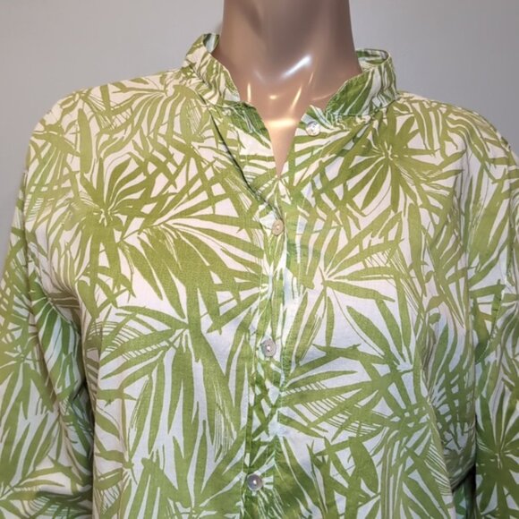 Additions By Chicos Button Down Shirt Mock Neck Side Slit Palm Leaf Print Top - Picture 3 of 12